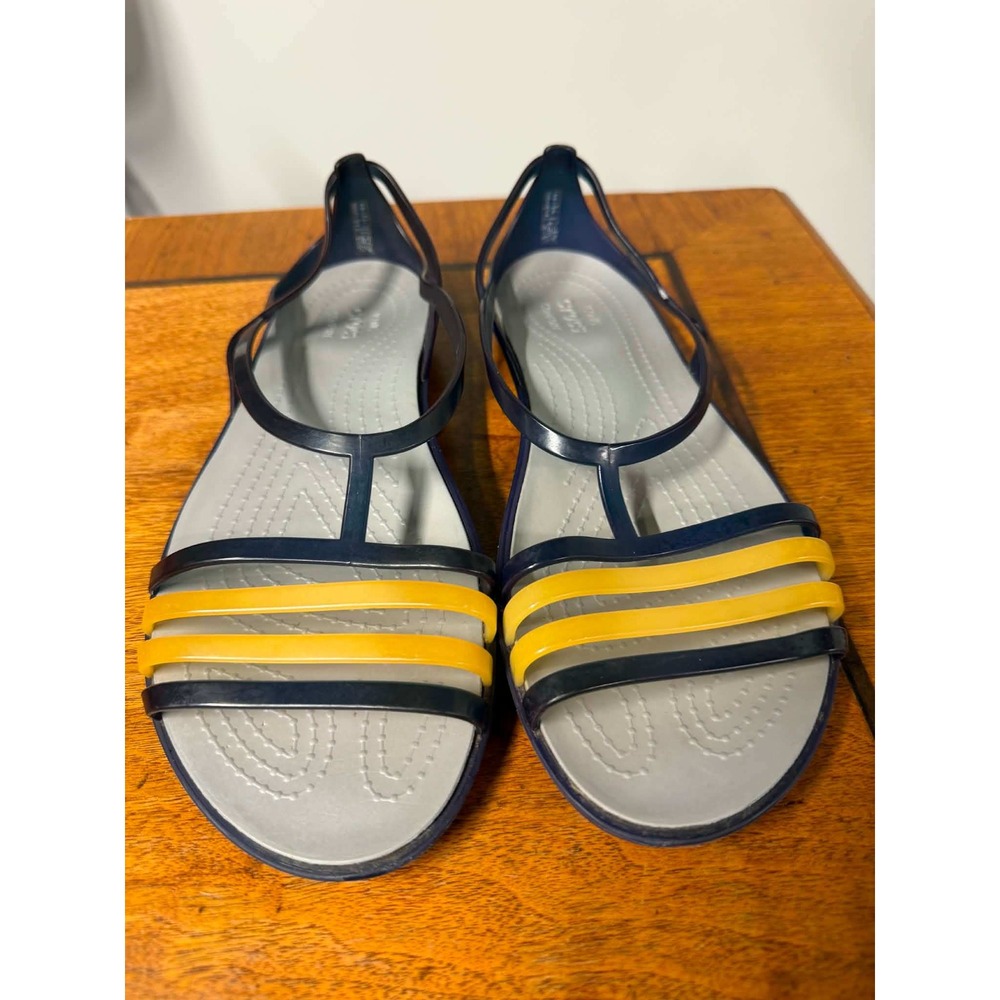 Crocs Womens 8 Blue Yellow Isabella Strappy Sandal Flat Jelly Comfort Shoes